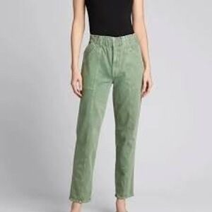 MOTHER‎ Green High Waisted Pleated Front Straight Leg Jeans Women's